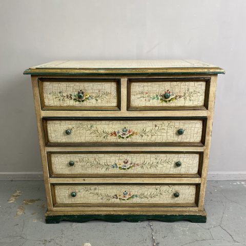 Vintage Floral Hand-Painted Chest of Drawers (white with flroral motifs)