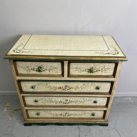 Vintage Floral Hand-Painted Chest of Drawers (white with flroral motifs)