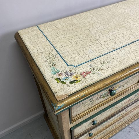 Vintage Floral Hand-Painted Chest of Drawers (white with flroral motifs)