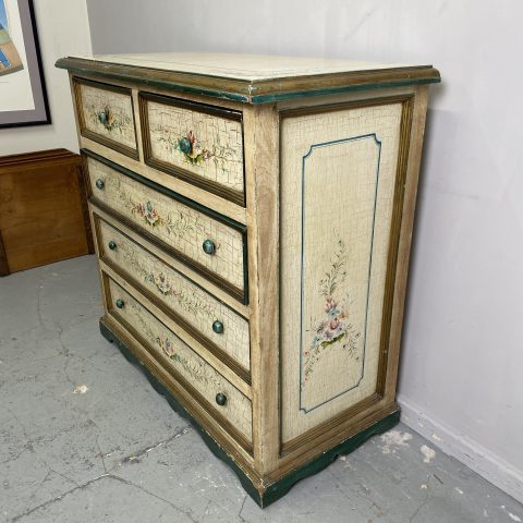 Vintage Floral Hand-Painted Chest of Drawers (white with flroral motifs)