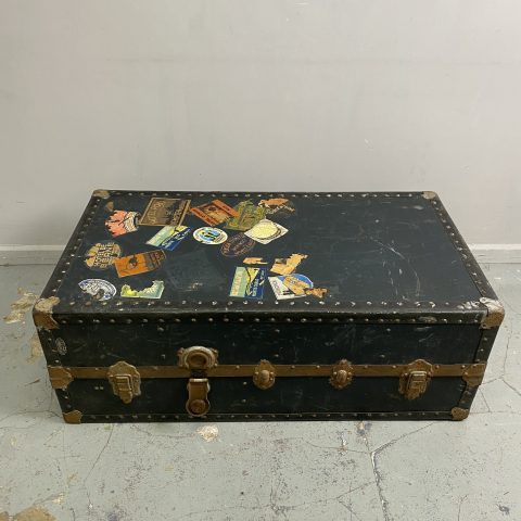 Antique Shipping Wardrobe Trunk with European Travel Stickers