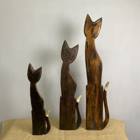 Set of 3 Carved Timber Cats