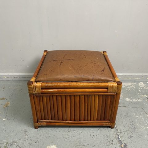 Vintage Cane & Leather Storage Footstool