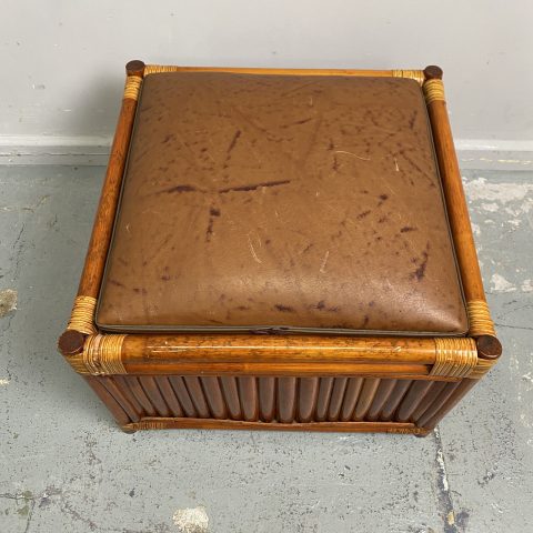 Vintage Cane & Leather Storage Footstool