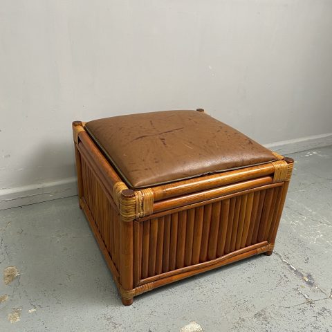 Vintage Cane & Leather Storage Footstool