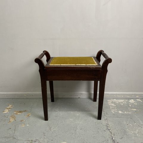 Vintage Timber Piano Stool with upholstered lift-up lid/seat