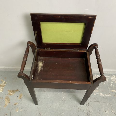 Vintage Timber Piano Stool with upholstered lift-up lid/seat