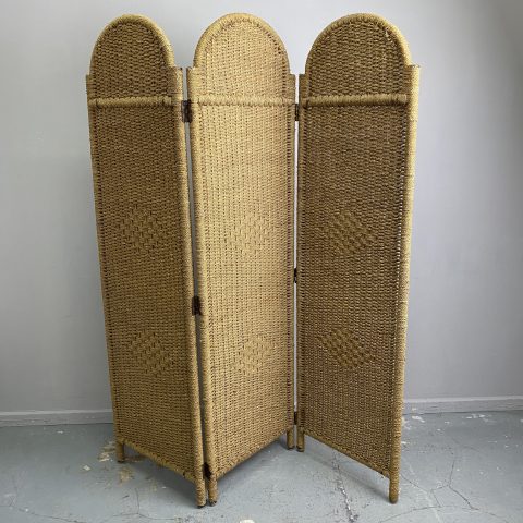 Vintage Seagrass Screen Divider - 3 arched panels