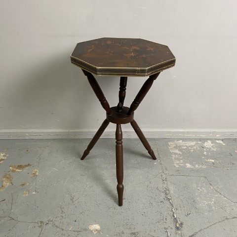 Vintage Octagonal Side Table with Bird Motif