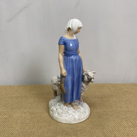 Vintage Danish B&G Figure - Shepherdess Minding her Sheep (#2010)