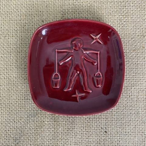 Vintage Danish Ceramic Trinket Dish - burgundy