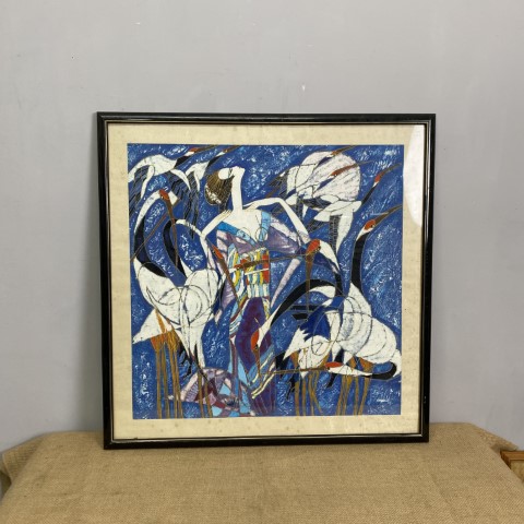 Silk Art Print - Woman with Cranes