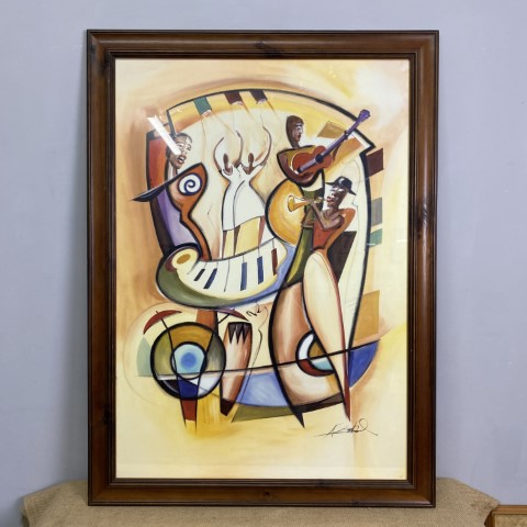 Large Framed Abstract Jazz Band Artwork