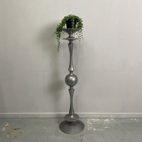 Tall Silver Pedestal Plant Stand