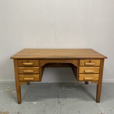 Vintage Oak Desk with 6 Drawers