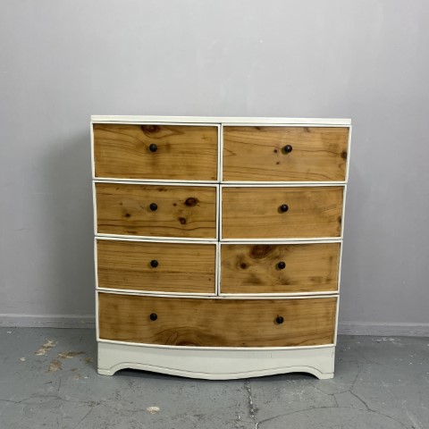 White/natural timber Country Style Chest of Drawers with Curved Front