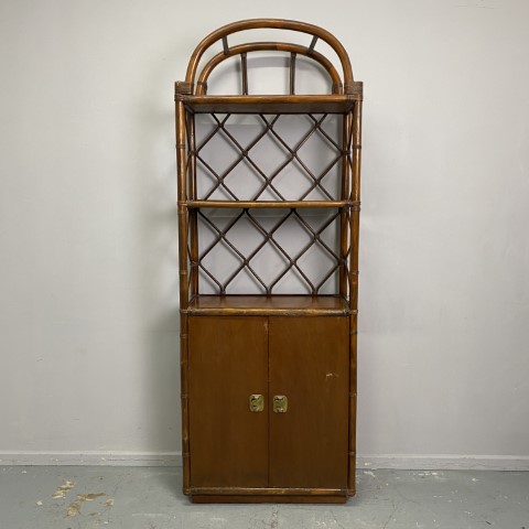 Vintage Cane Shelving Unit with 2 Door Cabinet