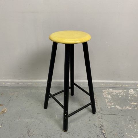 Vintage Timber Stool - black base, cream top