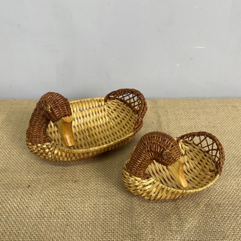 Set of 2 Vintage Cane Duck Baskets