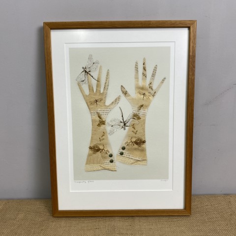 Framed Collage Artwork - 'Dragonfly Gloves'