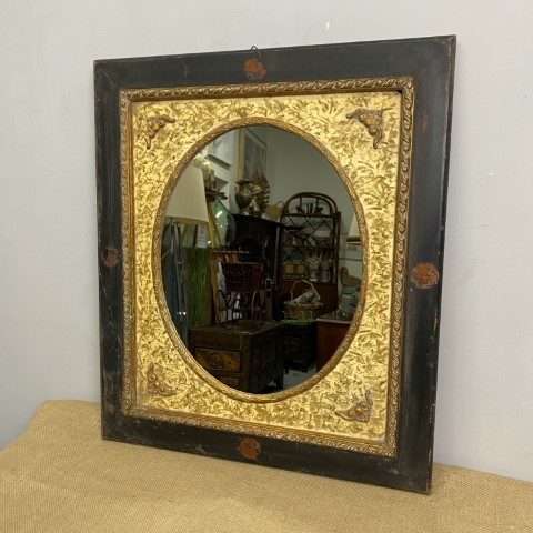 Antique Oval Mirror in a rectangular Black & Gold Timber Mirror