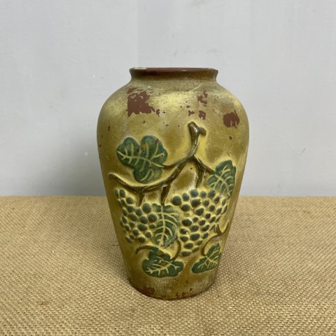 Vintage Painted Terracotta Italian Vase -raised grape vine design