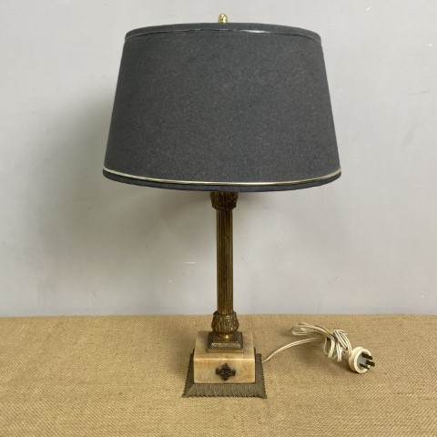 Vintage Brass & Marble Lamp with Black Shade