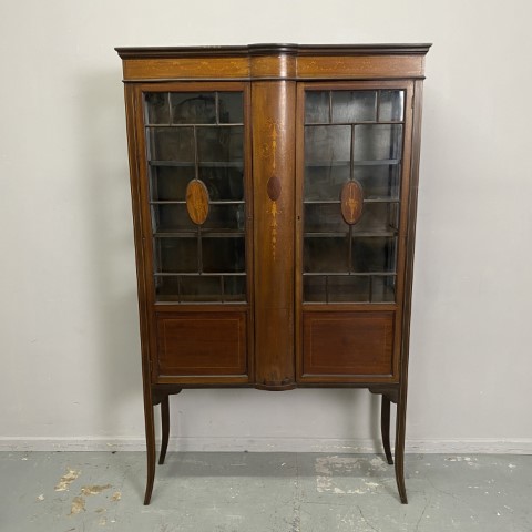 Late 1800s Cedar Elevated Display Cabinet with Marquetry Inlay