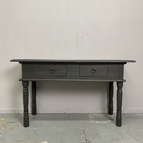 Hand-Painted Graphite Hall Table with 2 Drawers