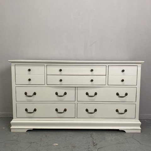 Hand-Painted Old White Chest of 8 Drawers