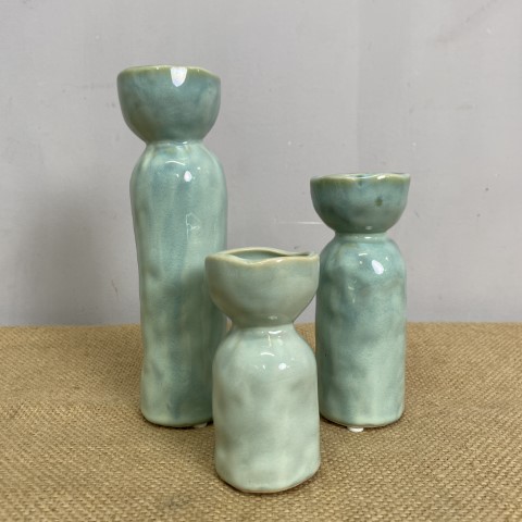 Set of 3 seafoam blue Graduating Vases