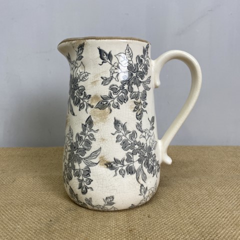 White Ceramic Decorative Jug with grey flowers