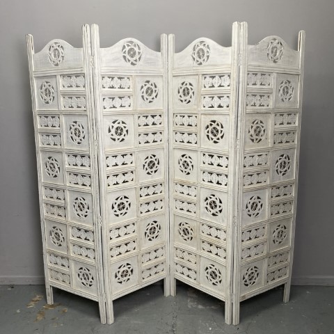 Rustic White Painted Timber 4 Panel Screen Divider