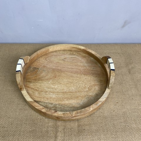 Round Timber Tray with Handles