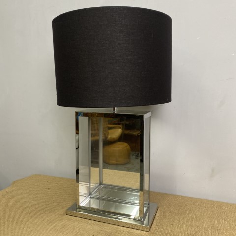 Geometric Silver Base Table Lamp with Black Shade