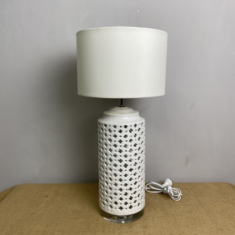 Hamptons Cutwork Table Lamp with White Shade