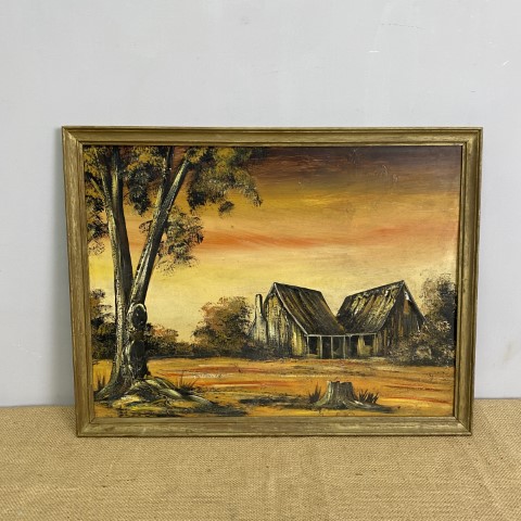 Framed Sunset Outback Cottage Painting