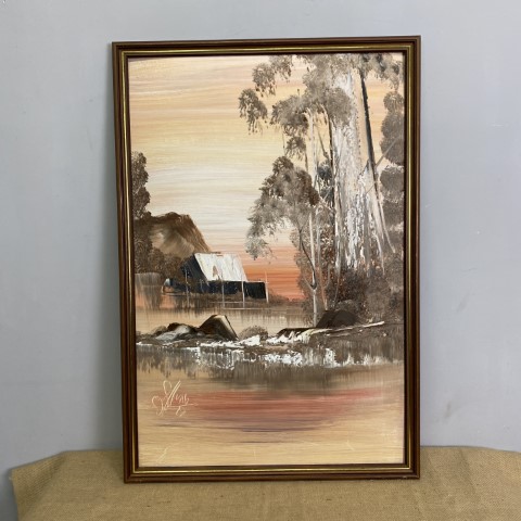 Framed Outback Boathouse Painting