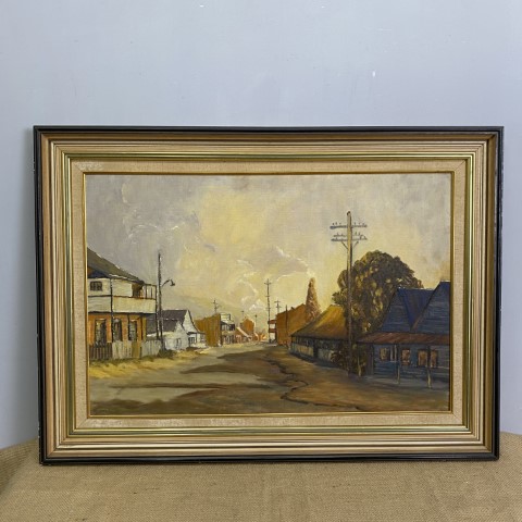 Framed Oil on Board Australian Streetscape