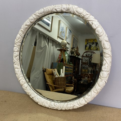 Vintage Round White Mirror with Bevelled Edge