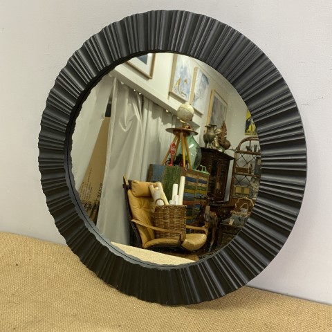 Round Textured Black Framed Mirror