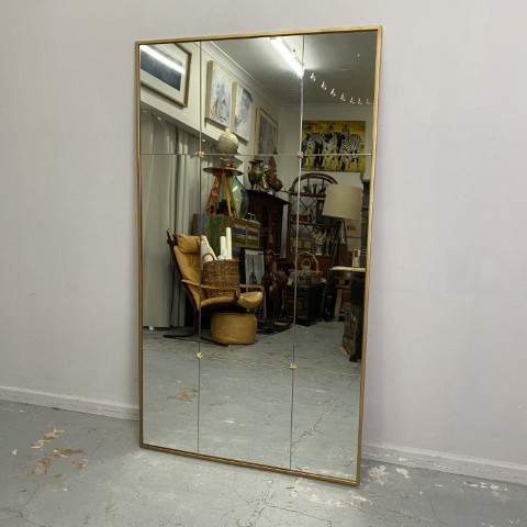 Large Luxe Floor Length Mirror with minimal gold frame and faux mullions