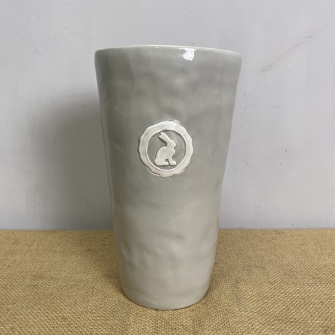 Grey Ceramic Vase with Rabbit Motif