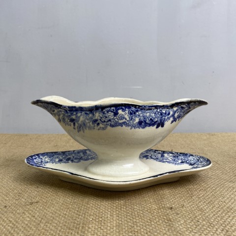 Vintage Italian Blue & White Gravy Boat (boat and saucer are one piece)