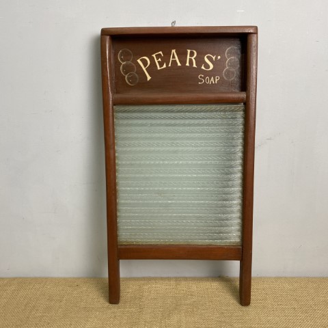 Vintage Pears Soap Washboard (timber frame, glass washboard)