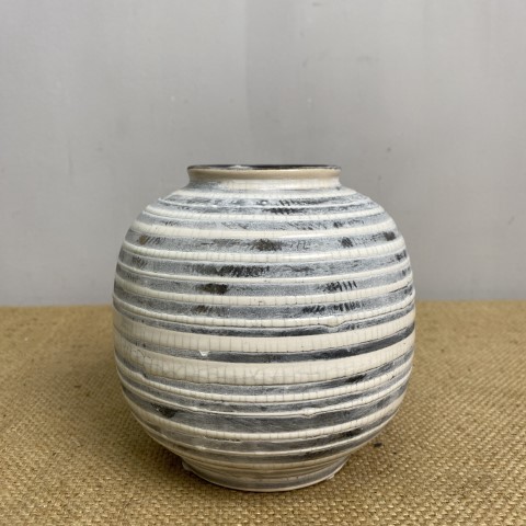 Small White and grey Striped Ceramic Vase