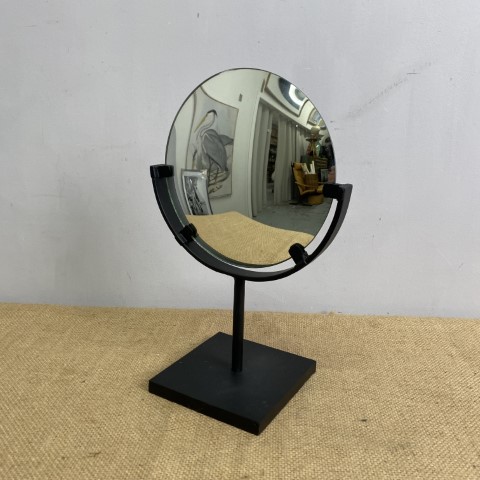 Round Convex Mirror on Black Metal Stand