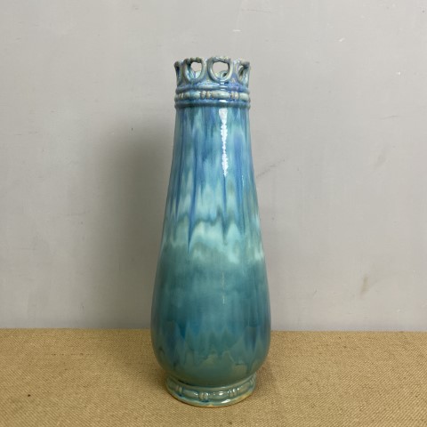 Tall Coastal Blue Ceramic Drip Glaze Vase