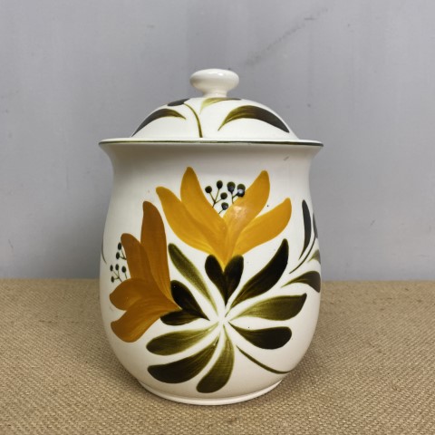 Vintage Ceramic Ginger Jar with Yellow Floral Motif