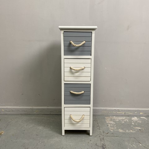 Narrow Coastal Storage Drawers - blue/grey and white, 4 drawers with rope handles